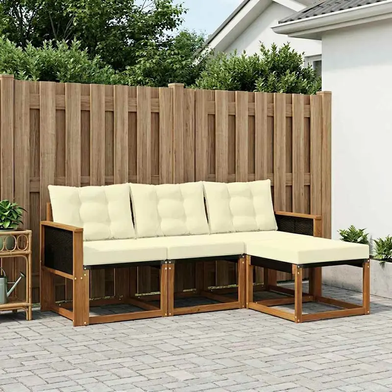 Conjunto de sofás de exterior con cojín 4 pcs Natural y Crema