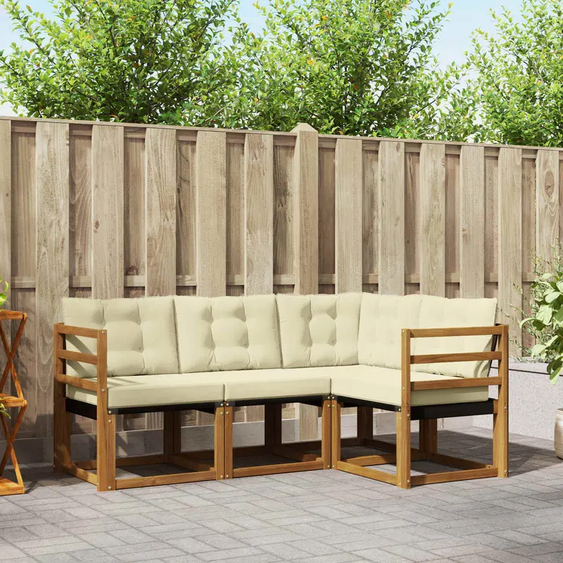 Conjunto de sofás de exterior con cojín 4 pcs Natural y Crema