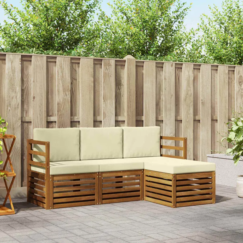 Conjunto de sofás de exterior con cojín 4 pcs Natural y Crema
