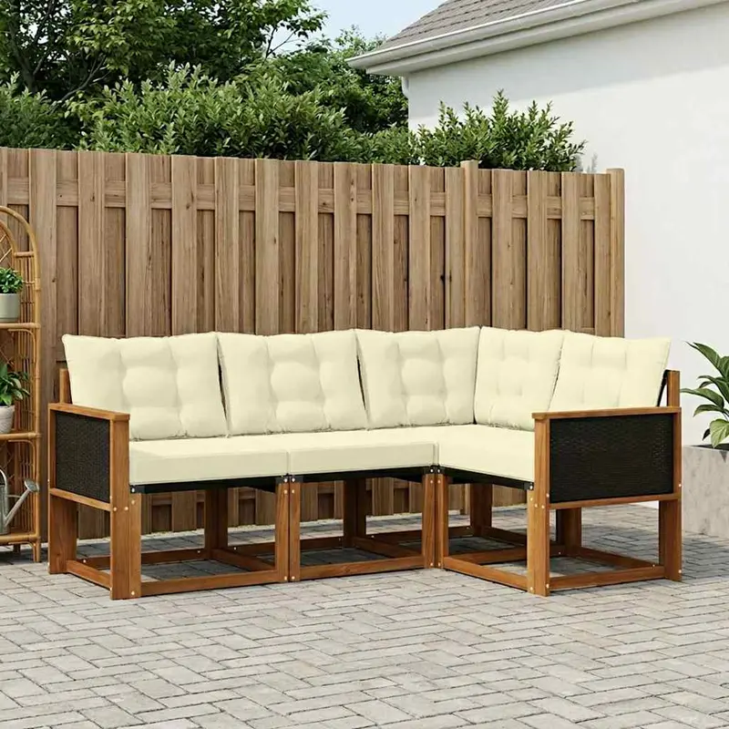Conjunto de sofás de exterior con cojín 4 pcs Natural y Crema