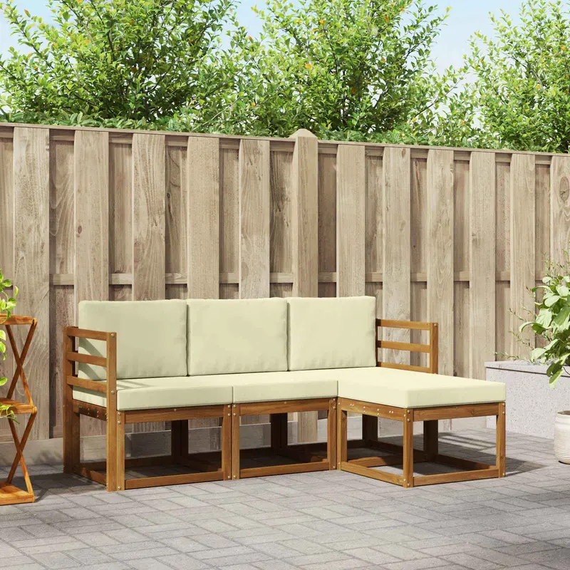 Conjunto de sofás de exterior con cojín 4 pcs Natural y Crema
