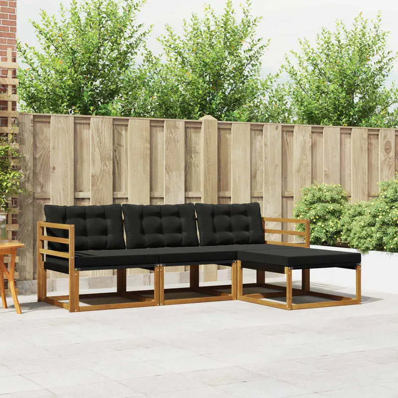 Conjunto de sofás de exterior con cojín 4 pcs Natural y negro