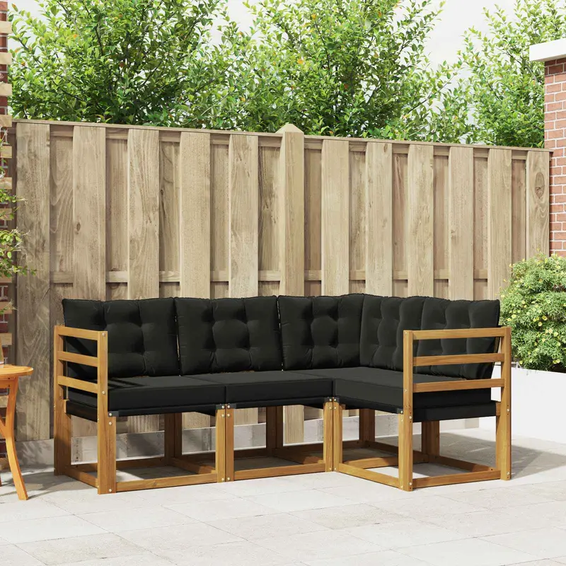 Conjunto de sofás de exterior con cojín 4 pcs Natural y negro