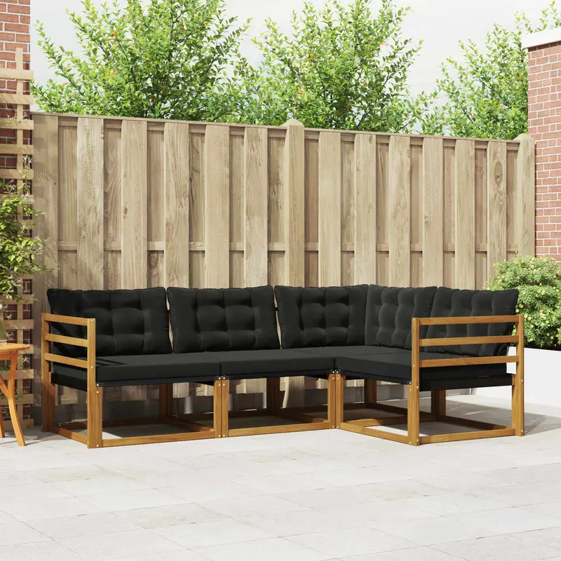 Conjunto de sofás de exterior con cojín 4 pcs Natural y negro