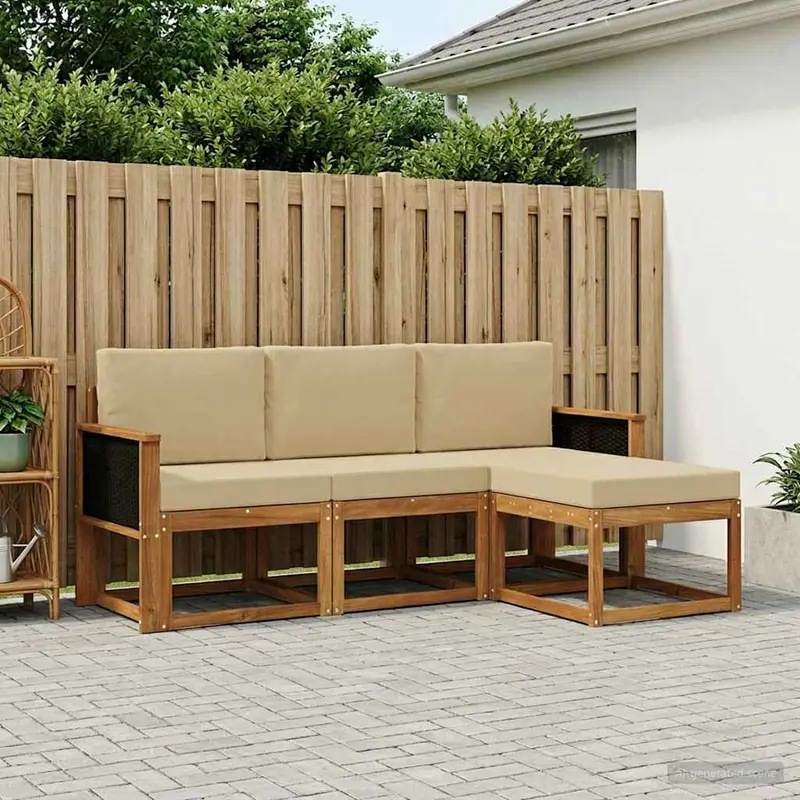Conjunto de sofás de exterior con cojín 4 pcs Natural