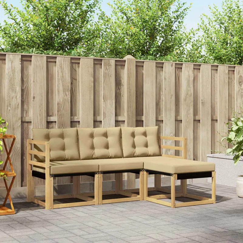 Conjunto de sofás de exterior con cojín 4 pcs y Beige