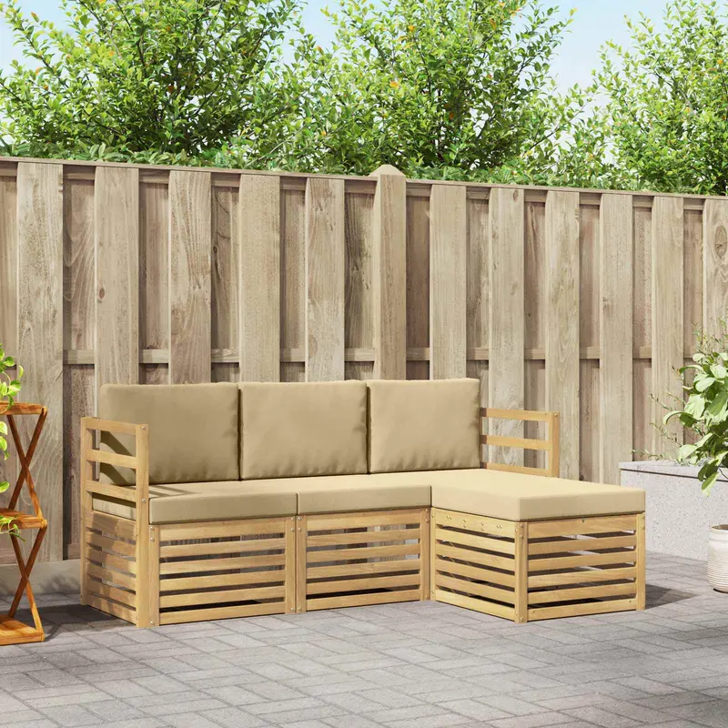 Conjunto de sofás de exterior con cojín 4 pcs y Beige Poliéster