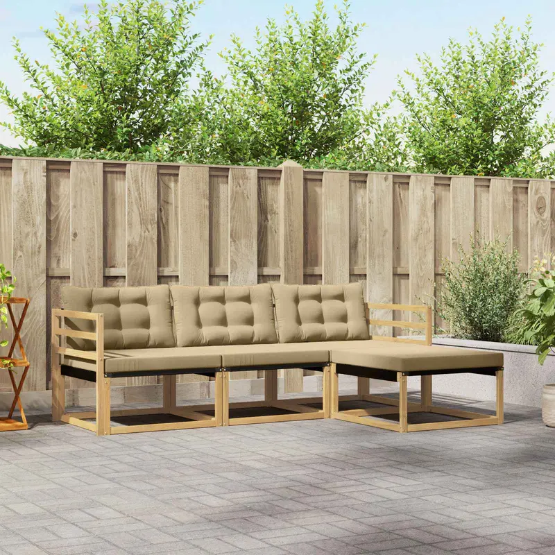 Conjunto de sofás de exterior con cojín 4 pcs y Beige