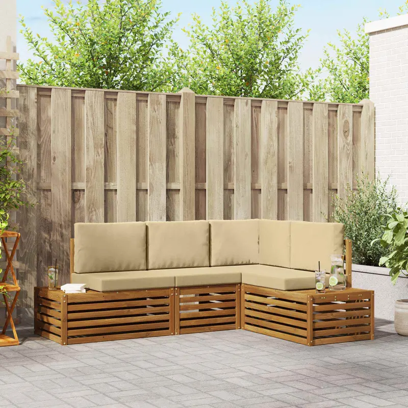 Conjunto de sofás de exterior con cojín 4 Pieza Natural y Beige