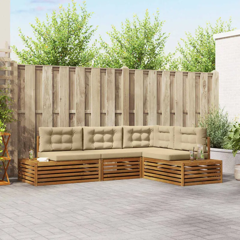 Conjunto de sofás de exterior con cojín 4 Pieza Natural y Beige