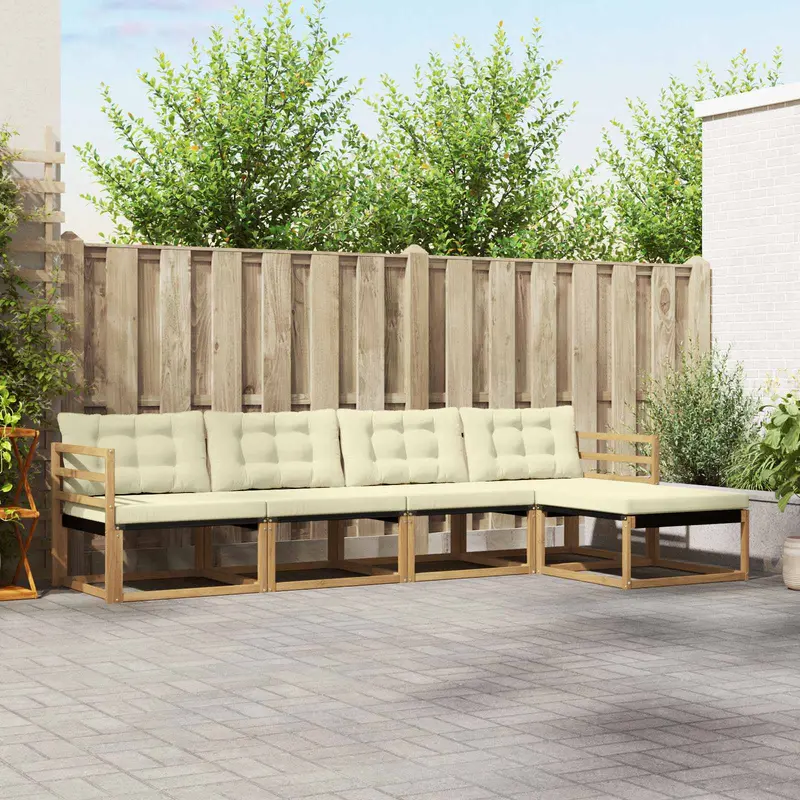 Conjunto de sofás de exterior con cojín 5 pcs Blanco y Crema