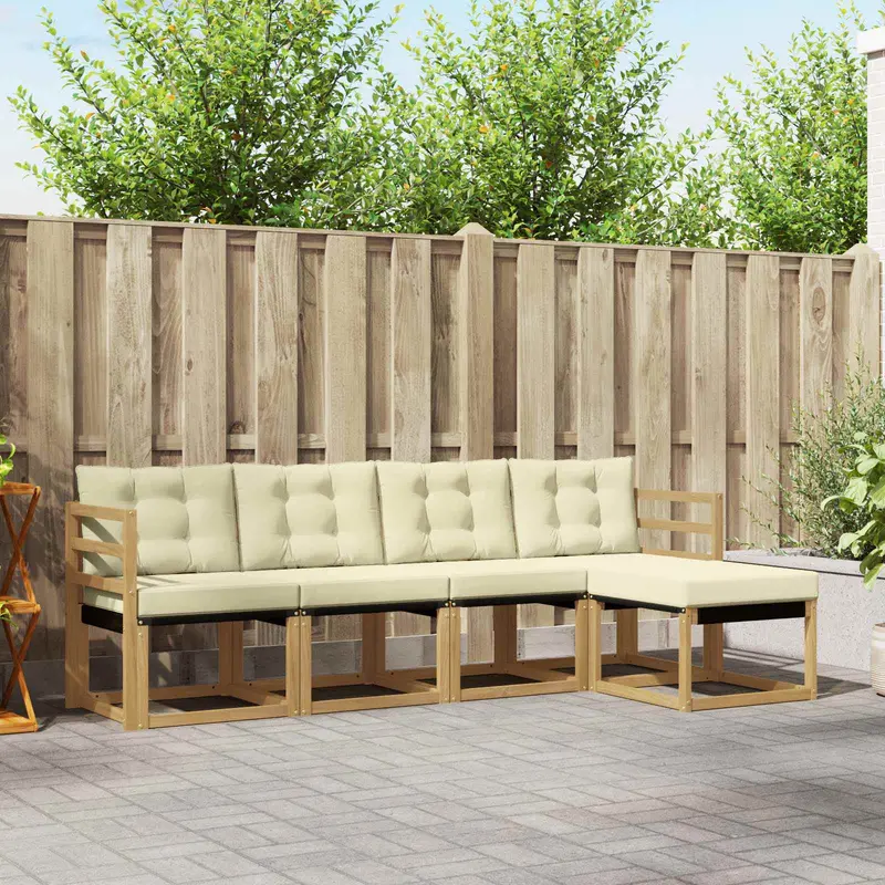 Conjunto de sofás de exterior con cojín 5 pcs Blanco y Crema