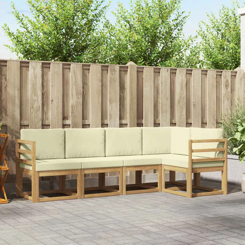 Conjunto de sofás de exterior con cojín 5 pcs Blanco y Crema
