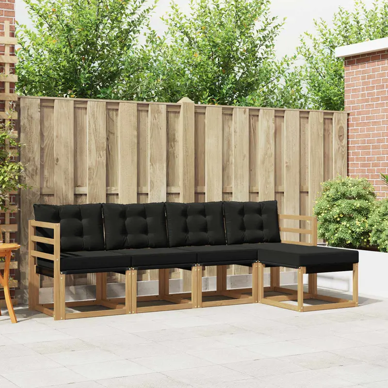 Conjunto de sofás de exterior con cojín 5 pcs Blanco y Negro