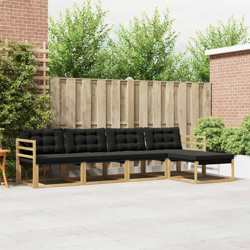 Conjunto de sofás de exterior con cojín 5 pcs Blanco y Negro