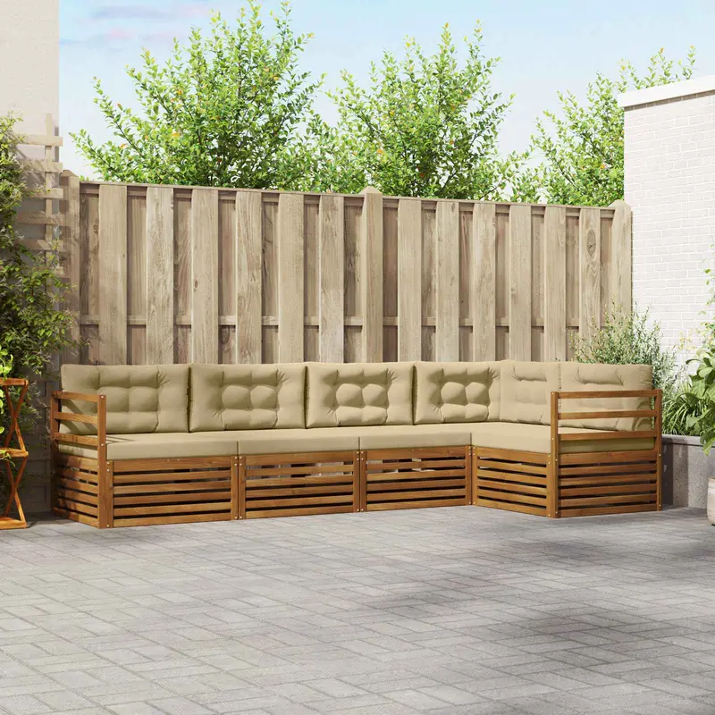 Conjunto de sofás de exterior con cojín 5 pcs Natural y Beige
