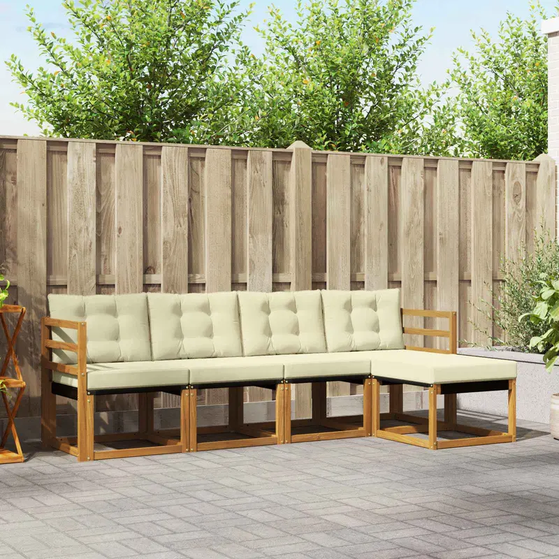 Conjunto de sofás de exterior con cojín 5 pcs Natural y Crema