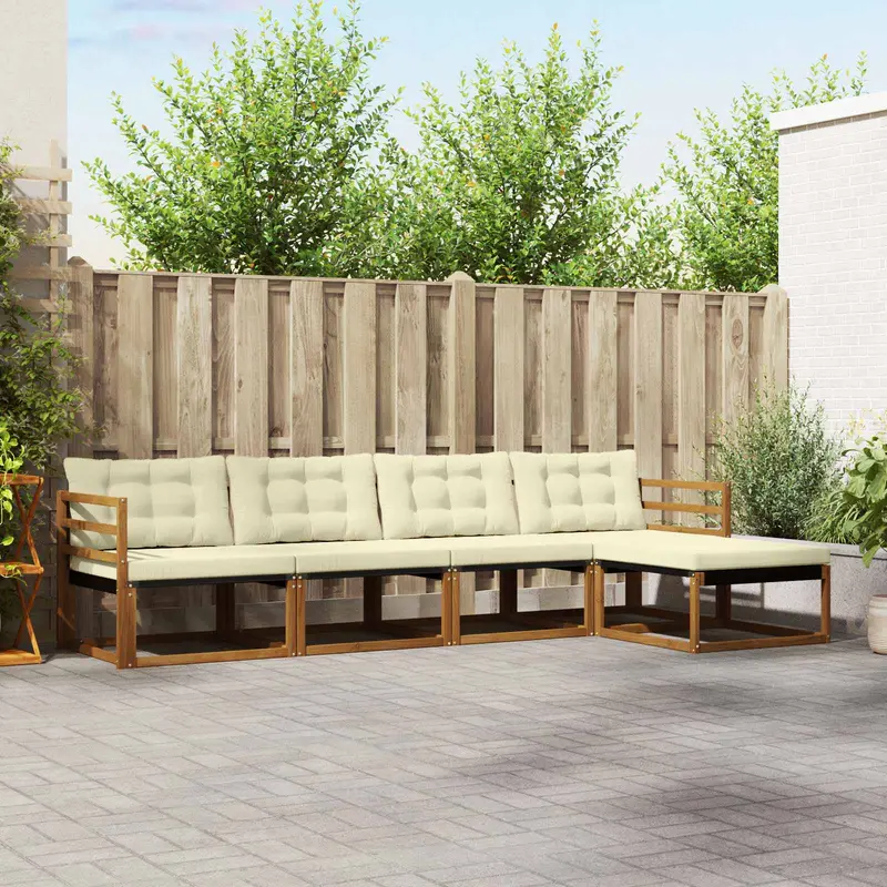 Conjunto de sofás de exterior con cojín 5 pcs Natural y Crema