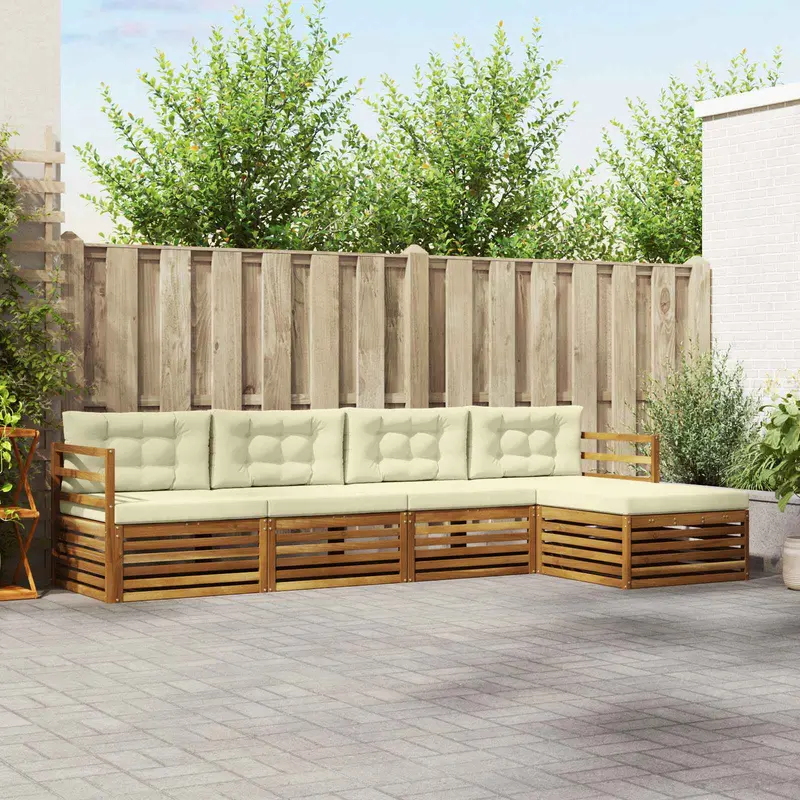 Conjunto de sofás de exterior con cojín 5 pcs Natural y Crema