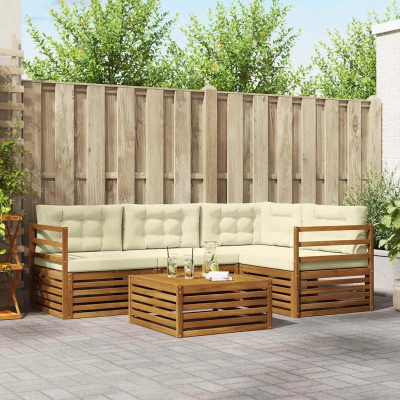 Conjunto de sofás de exterior con cojín 5 pcs Natural y Crema