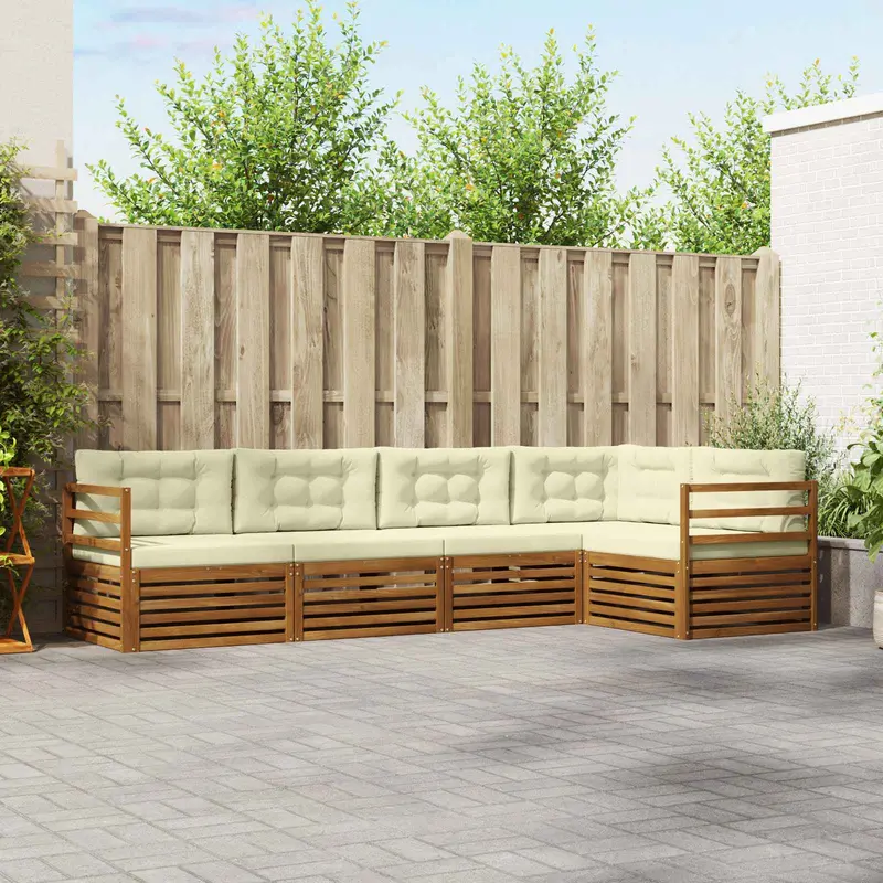 Conjunto de sofás de exterior con cojín 5 pcs Natural y Crema