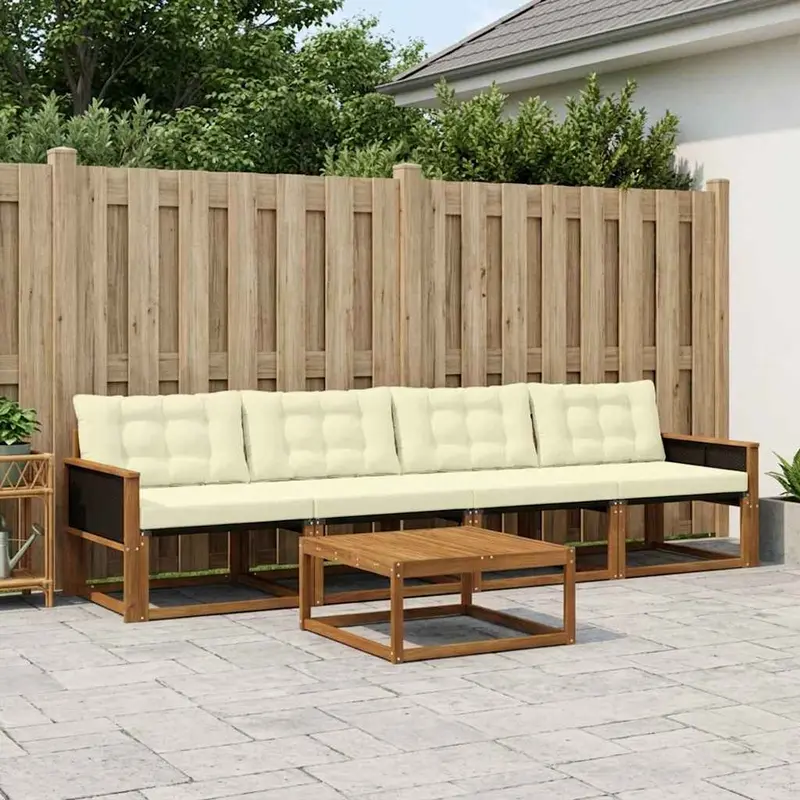 Conjunto de sofás de exterior con cojín 5 pcs Natural y Crema