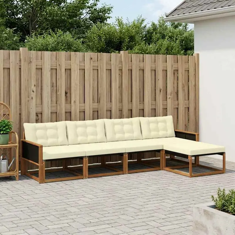 Conjunto de sofás de exterior con cojín 5 pcs Natural y Crema