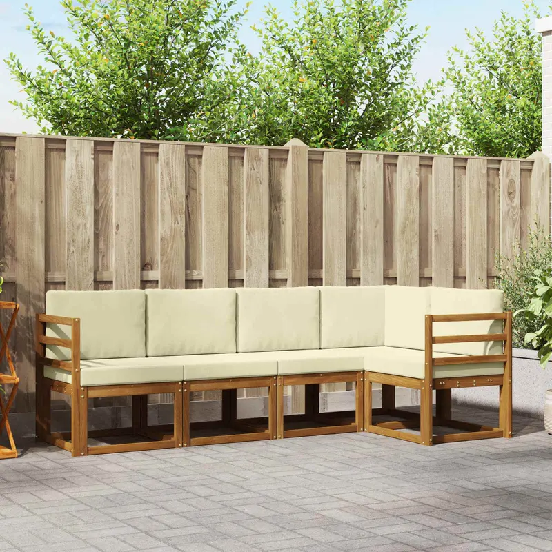 Conjunto de sofás de exterior con cojín 5 pcs Natural y Crema