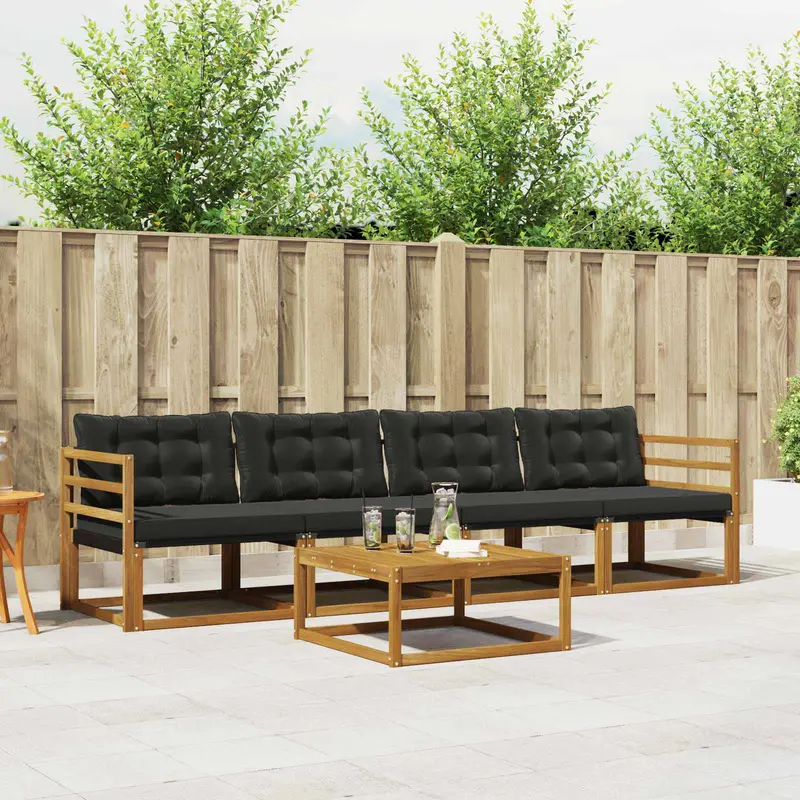 Conjunto de sofás de exterior con cojín 5 pcs Natural y negro