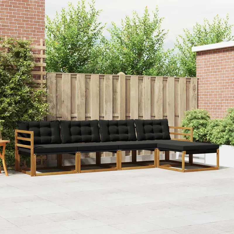 Conjunto de sofás de exterior con cojín 5 pcs Natural y negro