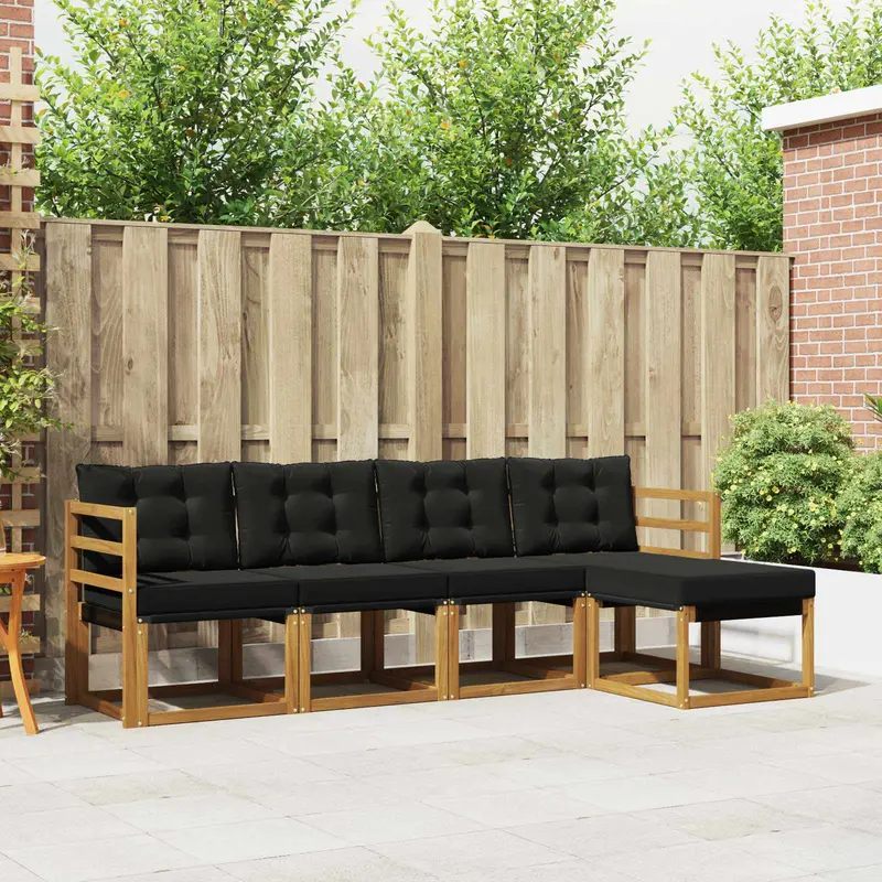 Conjunto de sofás de exterior con cojín 5 pcs Natural y negro