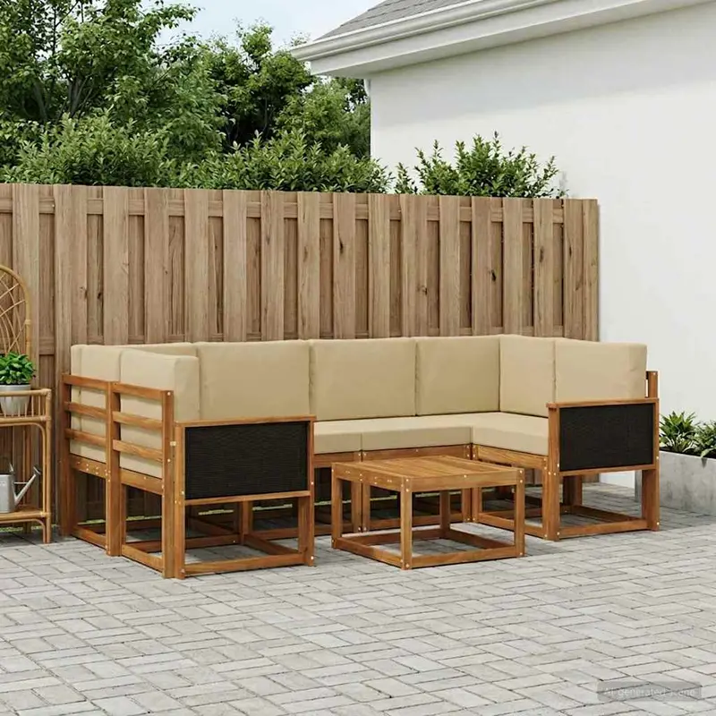 Conjunto de sofás de exterior con cojín 5 pcs Natural