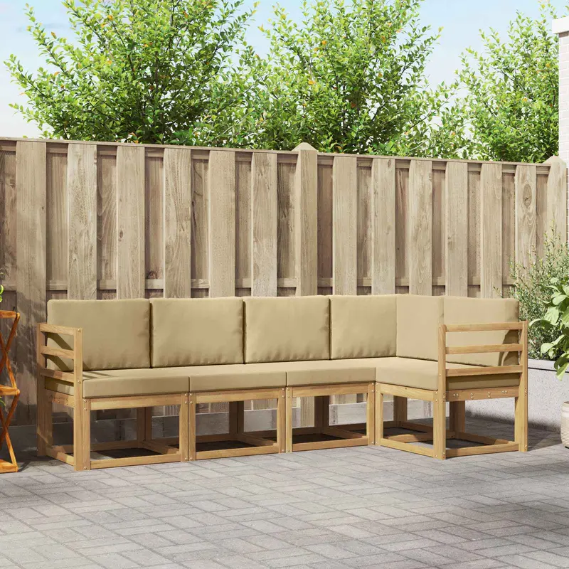 Conjunto de sofás de exterior con cojín 5 pcs y Beige