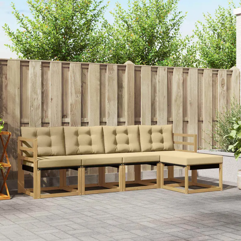 Conjunto de sofás de exterior con cojín 5 pcs y Beige