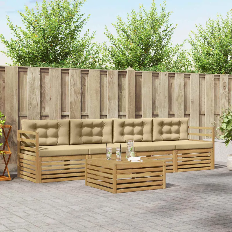 Conjunto de sofás de exterior con cojín 5 pcs y Beige