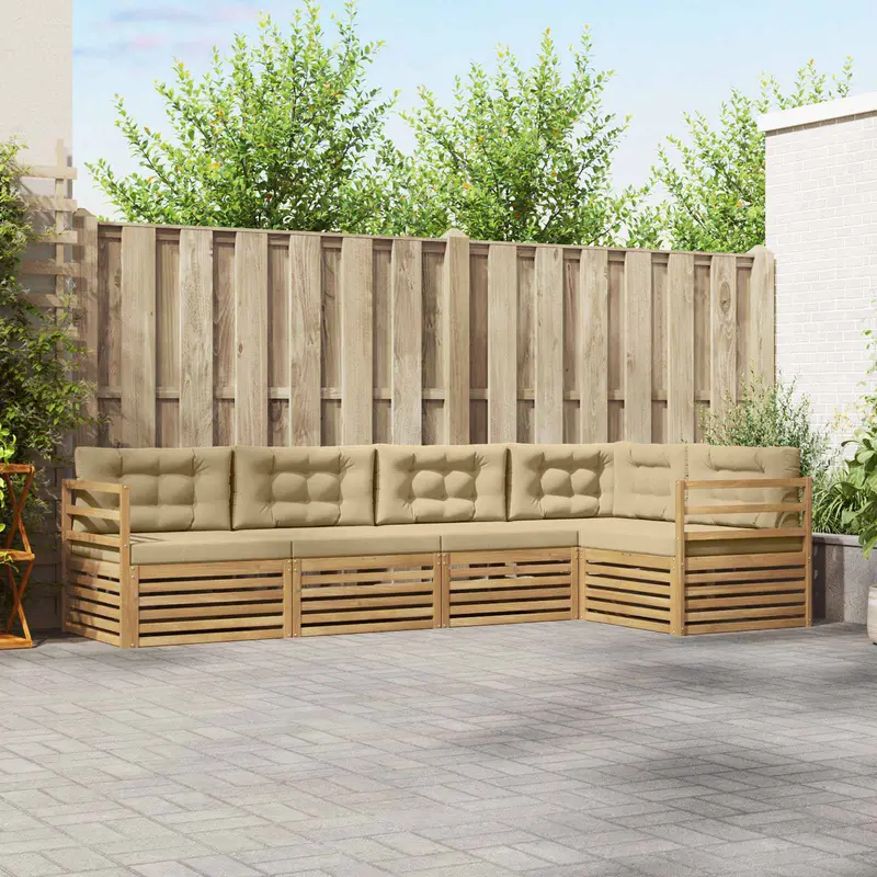 Conjunto de sofás de exterior con cojín 5 pcs y Beige Poliéster