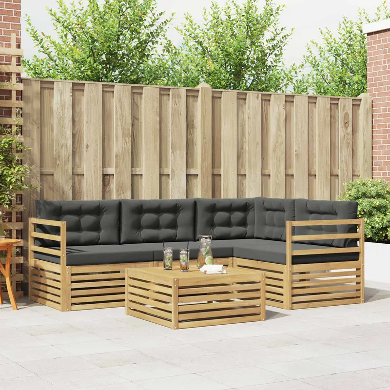 Conjunto de sofás de exterior con cojín 5 pcs