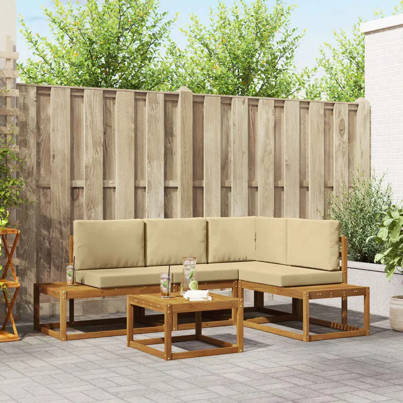 Conjunto de sofás de exterior con cojín 5 Pieza Natural y Beige