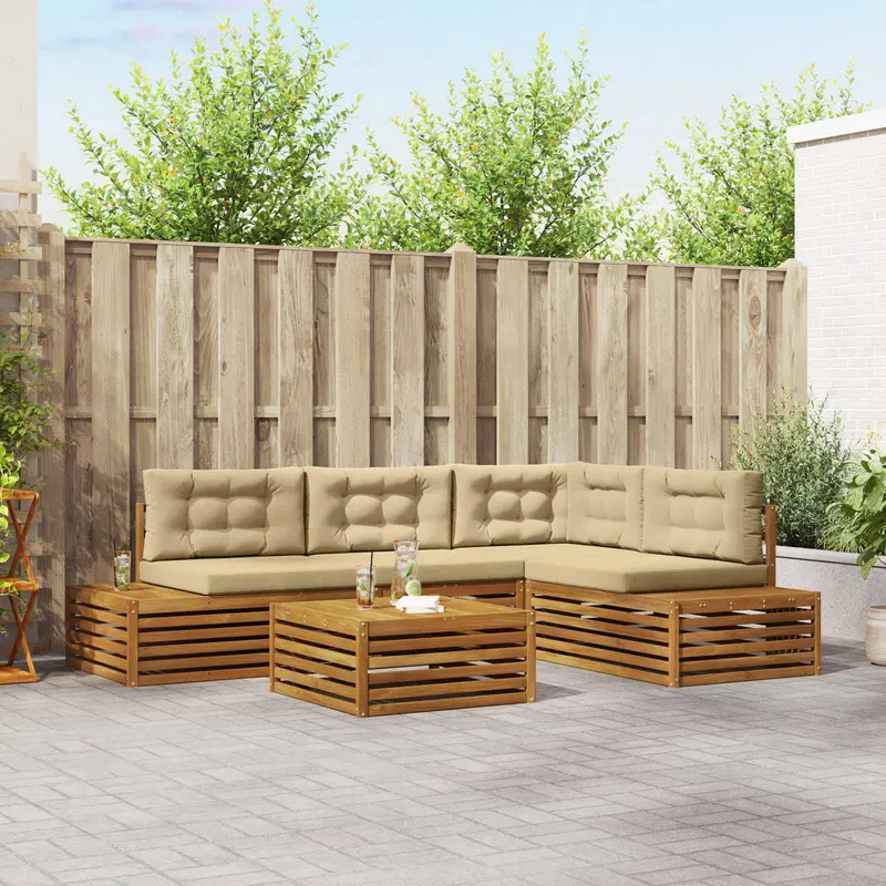 Conjunto de sofás de exterior con cojín 5 Pieza Natural y Beige
