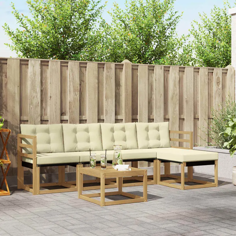 Conjunto de sofás de exterior con cojín 6 pcs Blanco y Crema
