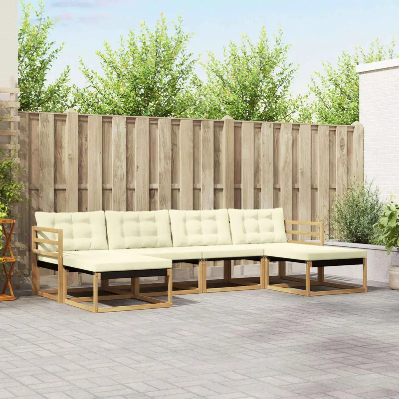 Conjunto de sofás de exterior con cojín 6 pcs Blanco y Crema