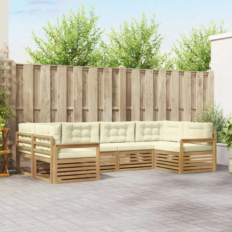 Conjunto de sofás de exterior con cojín 6 pcs Blanco y Crema