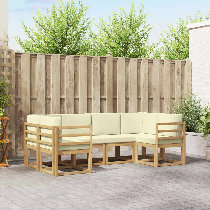Conjunto de sofás de exterior con cojín 6 pcs Blanco y Crema