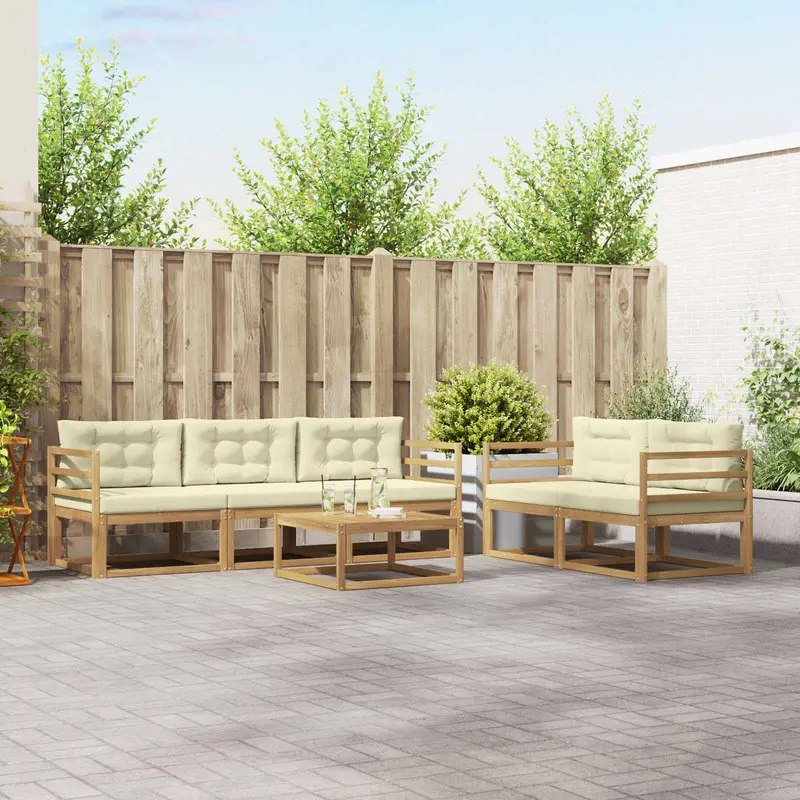Conjunto de sofás de exterior con cojín 6 pcs Blanco y Crema
