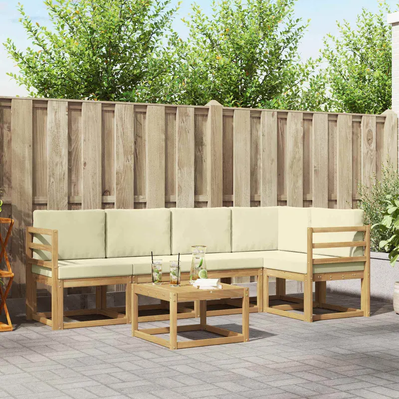 Conjunto de sofás de exterior con cojín 6 pcs Blanco y Crema