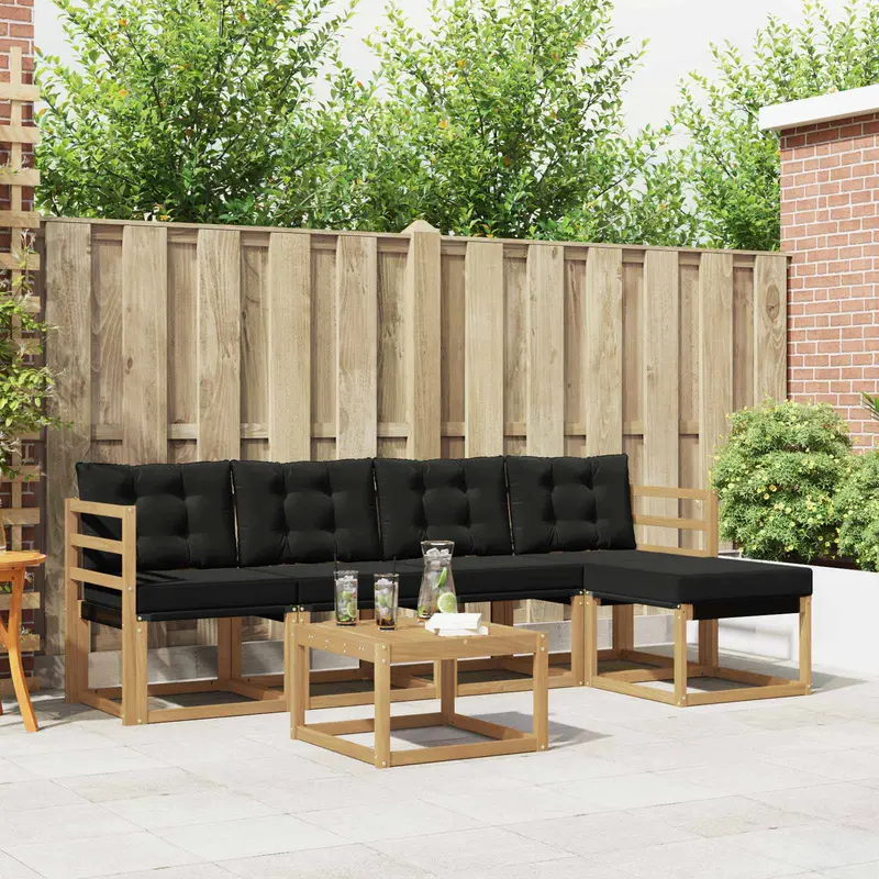 Conjunto de sofás de exterior con cojín 6 pcs Blanco y Negro