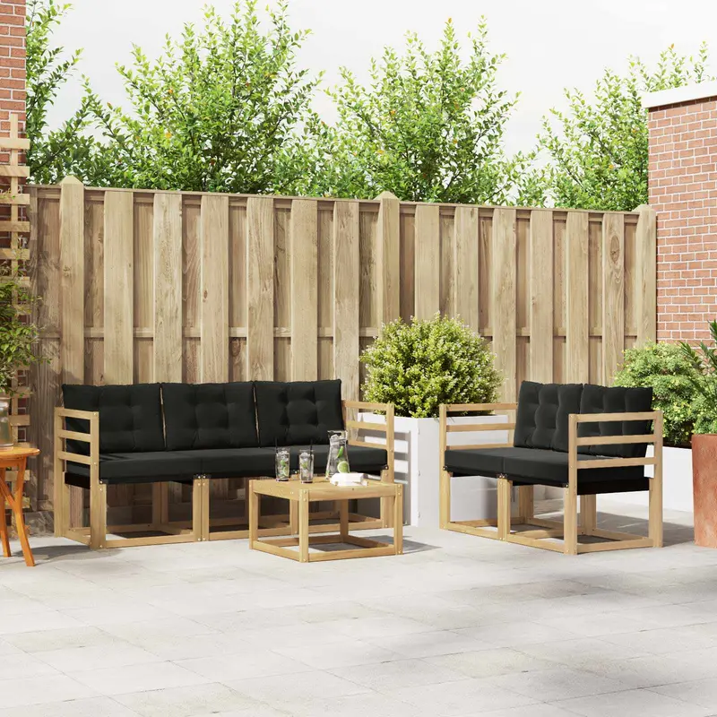 Conjunto de sofás de exterior con cojín 6 pcs Blanco y Negro