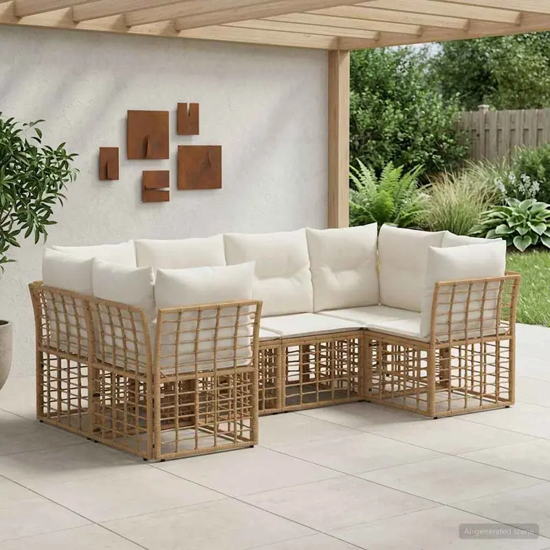 Conjunto de sofás de exterior con cojín 6 pcs Natural Poliéster