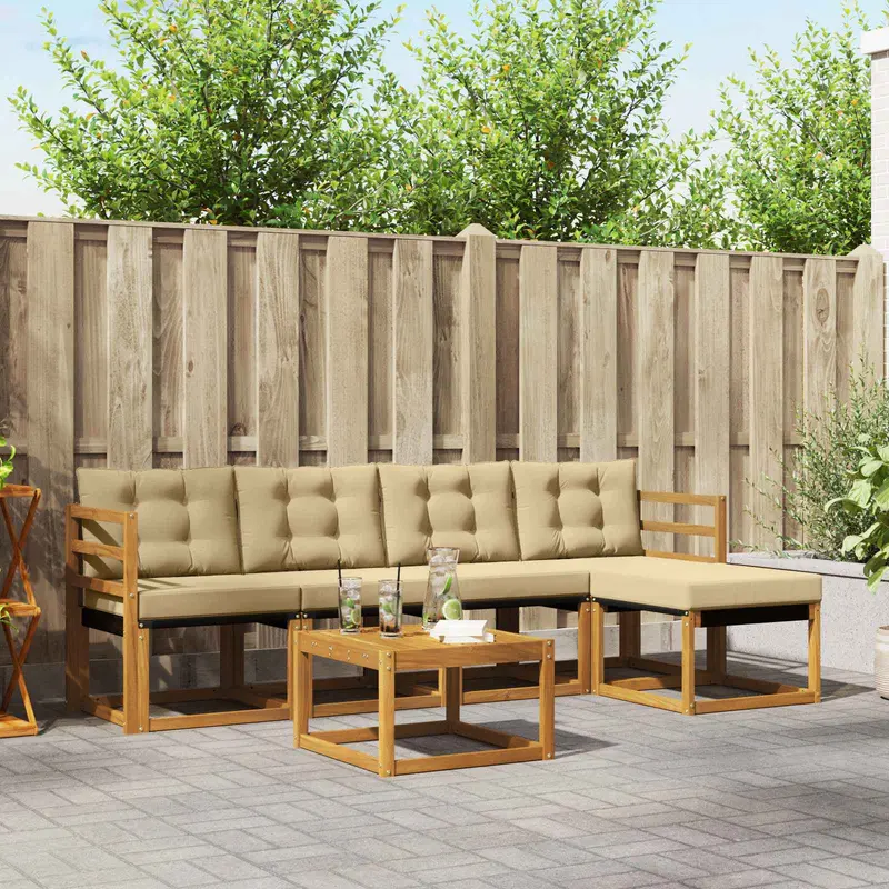 Conjunto de sofás de exterior con cojín 6 pcs Natural y Beige