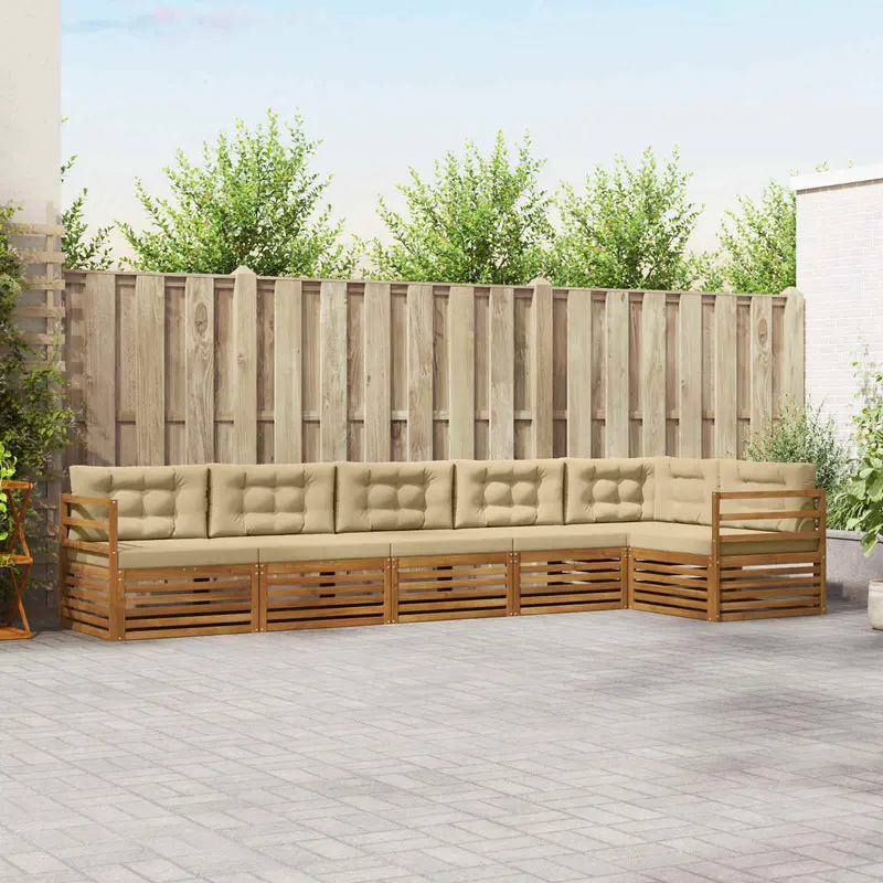 Conjunto de sofás de exterior con cojín 6 pcs Natural y Beige